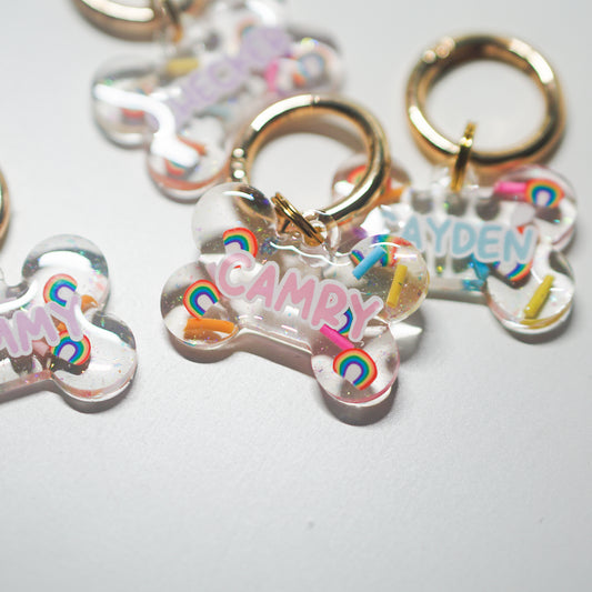 Retro Rainbow Bone Dog Tag